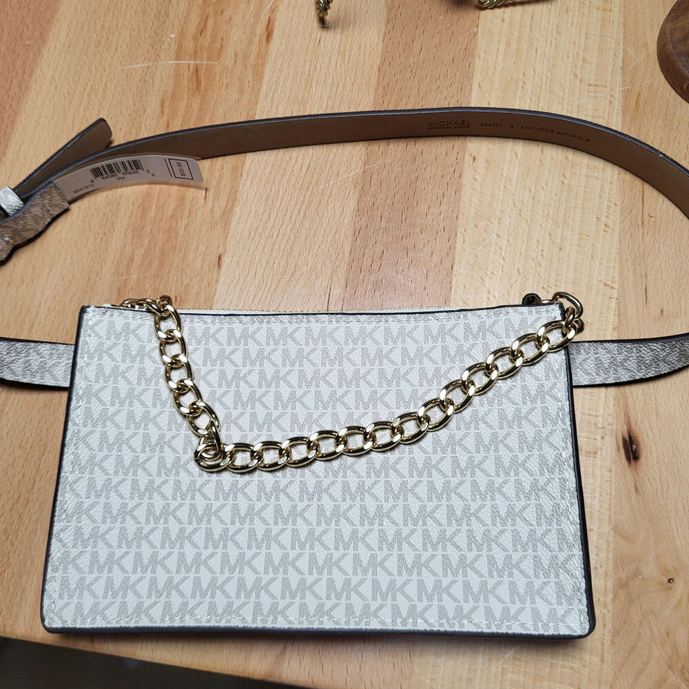 Michael Kors MK Monogram Chain Strap Small Vegan Leather Belt Waist Bag Small